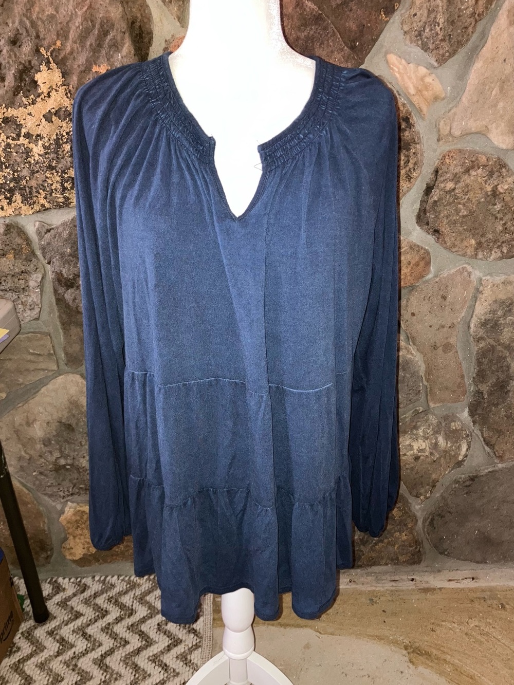 Wonderly Navy Long-Sleeve Tiered Peasant Tunic